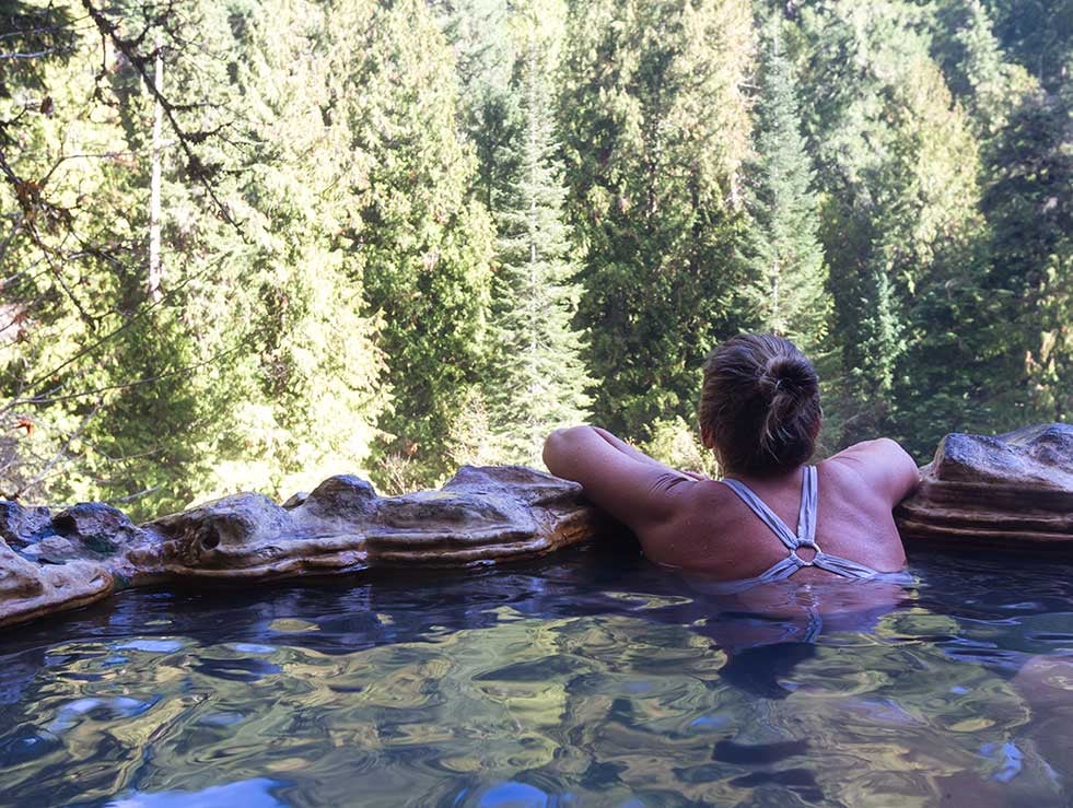 Woman in hot springs