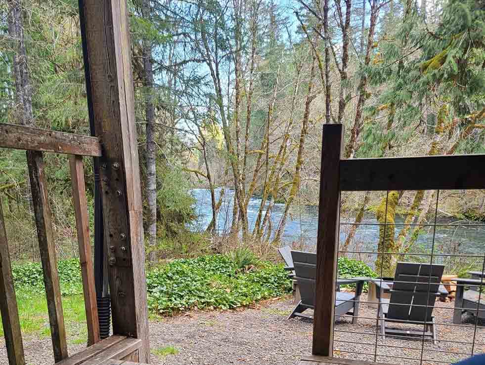 View of river from the deck of a cabin