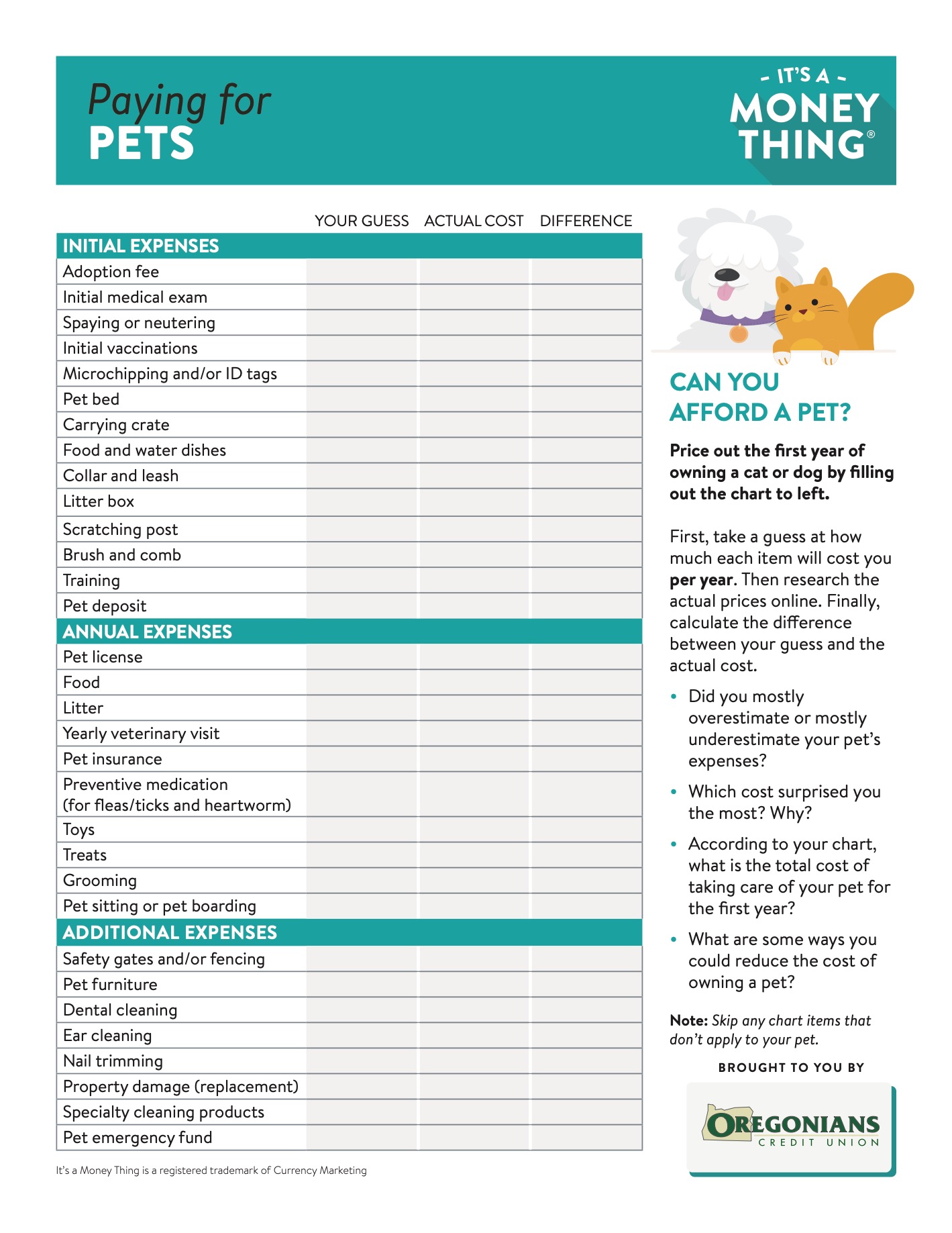 Paying for pets - Handout